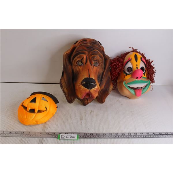 (3) Plastic Masks - Pumpkin, Dog, Clown