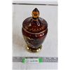 Image 1 : Amber Glass Bohemian Cut-to-Clear Covered Jar