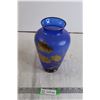 Image 1 : 10" Blue Glass Vase with Applies Flowers