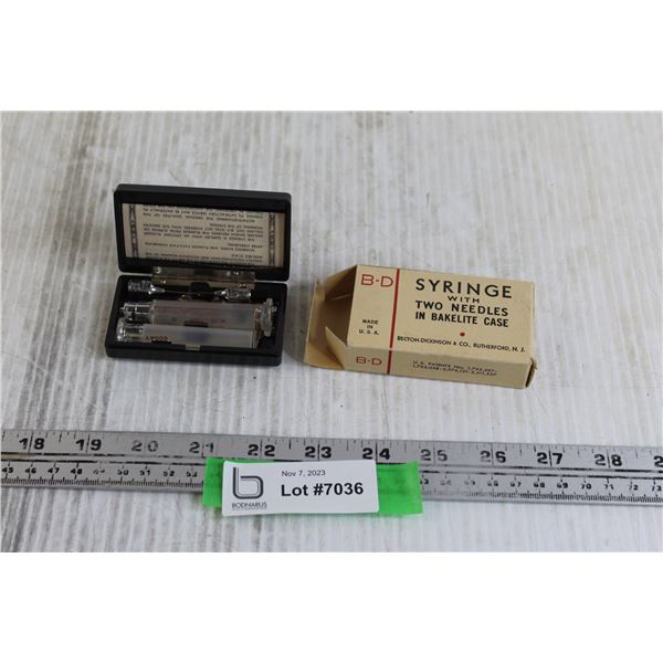 B-D Syringe with Two Needles in Bakelite Case