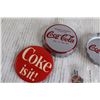 Image 2 : (5) Coca-Cola Items - Keychain, (2) Large Bottlecaps, (2) Pins