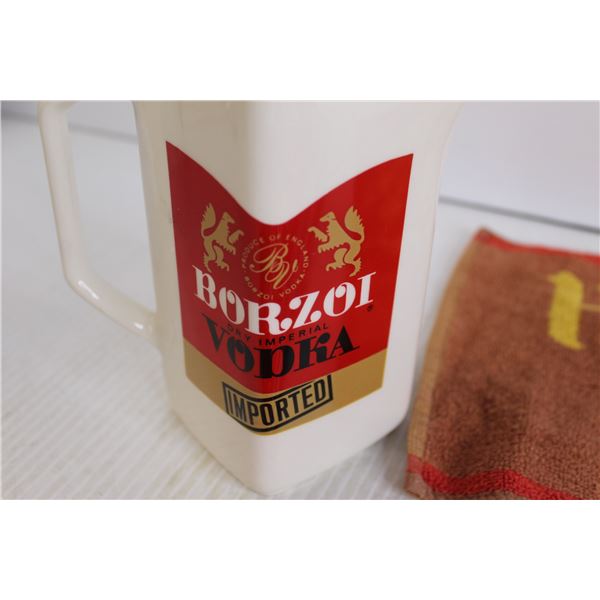 Borzoi Dry Imperial Vodka Pitcher, (2) Small Towels - Bodnarus