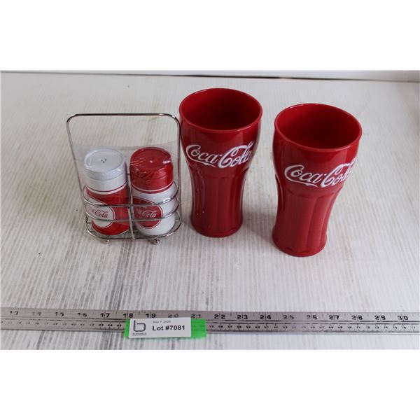 (2) Large Coca-Cola Cups, Coca-Cola Salt and Pepper Set - Sealed