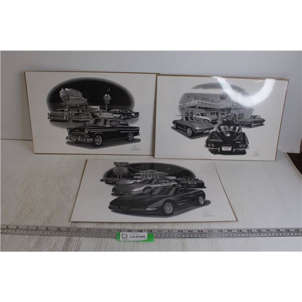 (3) Car Prints - 17 1/4" x 11", All Sealed