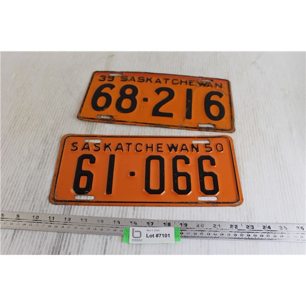 (2) Saskatchewan License Plates - 1939 and 1950