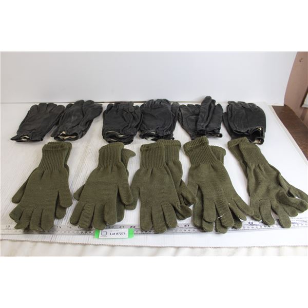 (6) Pairs Canadian Military Leather Gloves, (5) Pairs Wool Liners