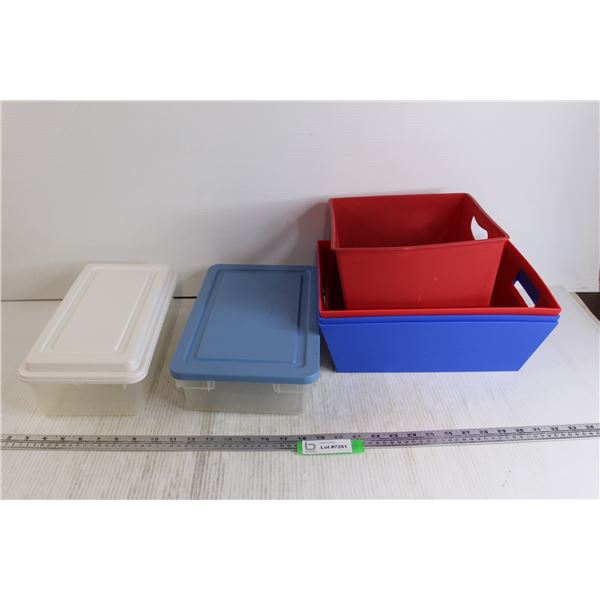 (2) Containers with lids, (2) Red and (2) Blue Baskets