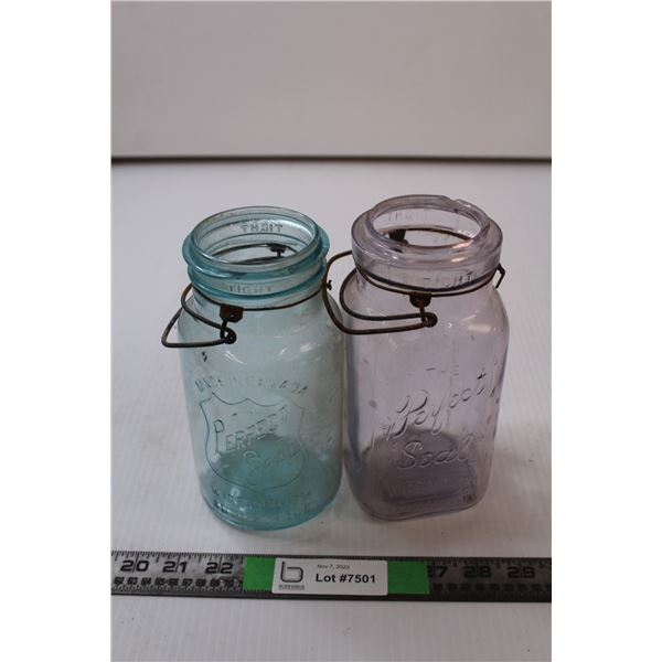 (2) Sealer Jars - Aqua  & Purple