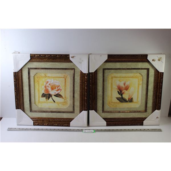 (2) Framed Pictures of Flowers  -18 1/2" x 18 1/2"