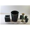 Image 1 : 5- Piece Bathroom Set - Garbage, Soap, Toothbrush Holder, etc. + Vase