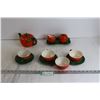 Image 1 : Tomatoware Tea Set - Teapot, Sugar and Creamer with Dish, (4) Teacups, (3) Saucers