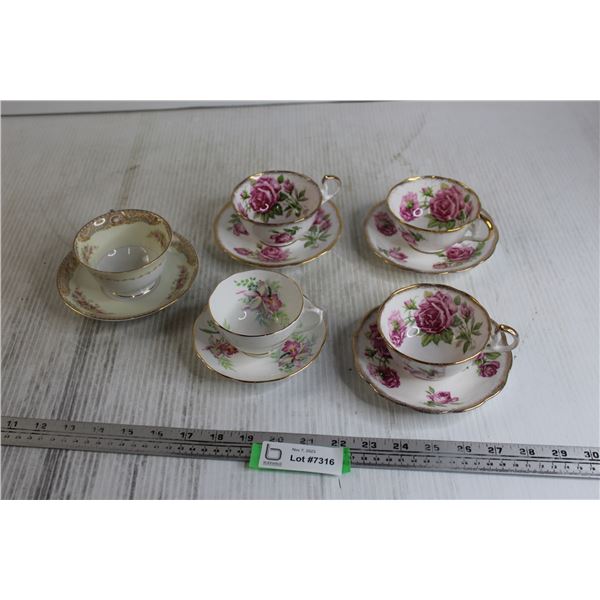 (5) Teacups with Matching Saucers