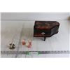 Image 1 : Asian-Inspired Piano-Themed Jewelry Box, (2) Pink Glass Birds, Mouse Trinket