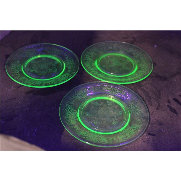 (3) Depression Glass Sandwich Plates - Glows