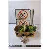 Image 1 : Flower Basket With Frog Figurine / No Smoking No Idle Sign
