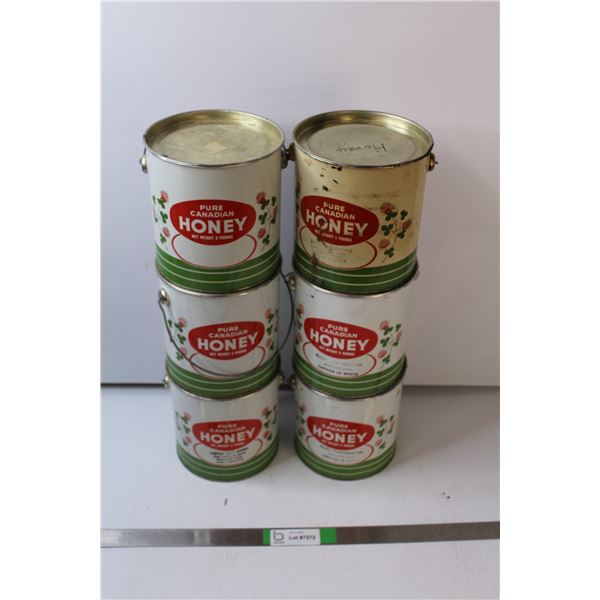 (6) Vintage Honey Cans (Empty)