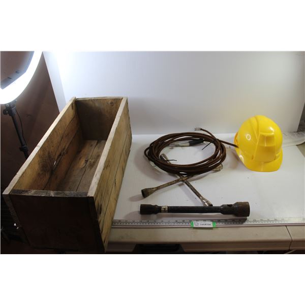 Tire Iron + Hard Hat + Spring Cable in Crate