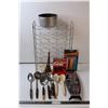 Image 1 : Assorted Serving Utensils / Wine Rack / Landscape Posters