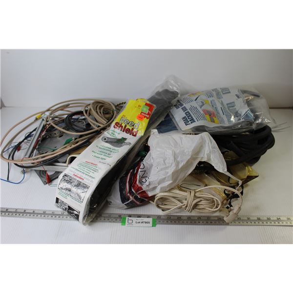 Assorted Hardware Items - Wire Loom - Backer Rod - Safety Goggles - Weed Shield - Tarp Straps - Misc