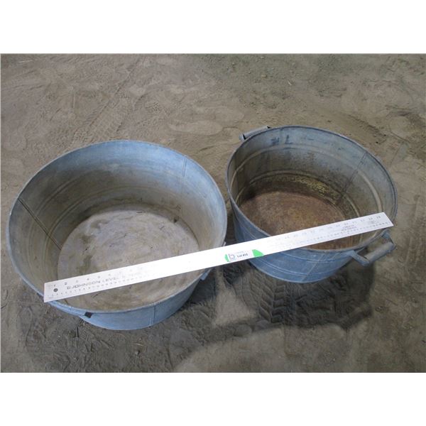 (2) Galvanised Round 20" with Wood handles and 24" Some rust is smaller unit