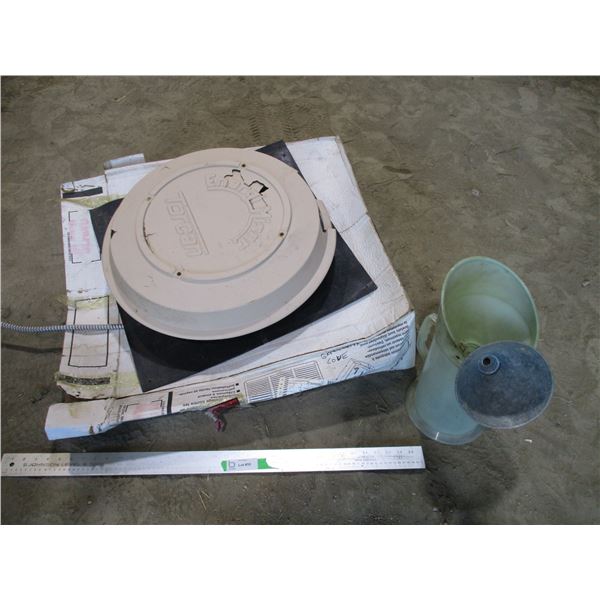 Powered Roof Vent with Cracked lid (2) funnels and Oil Measuring Container