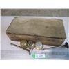 Image 4 : Vintage Wooden Box w Sediment Glasses and push road, misc.