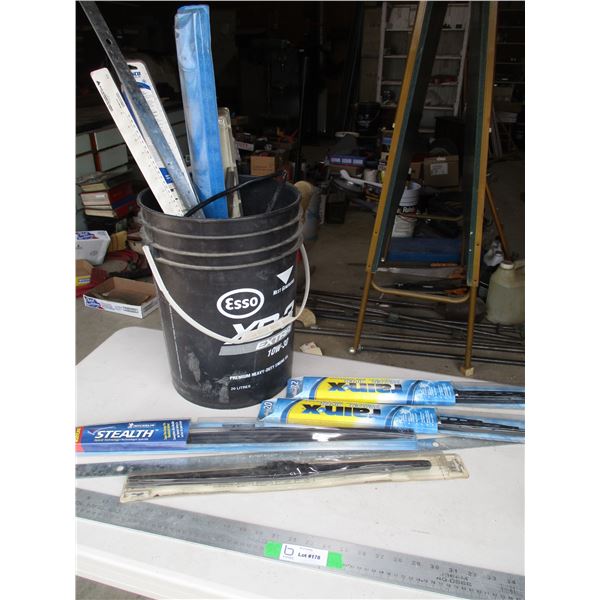 Pail of Wiper Blades, Chain, etc.