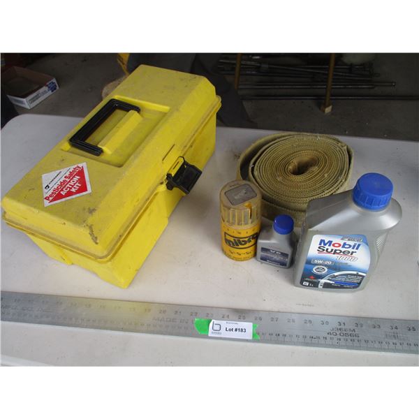 Plastic Tool Box, Drill Bits, Strapping