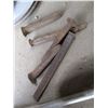 Image 4 : Pail of Railway Spikes, Misc. Steel, Pulleys