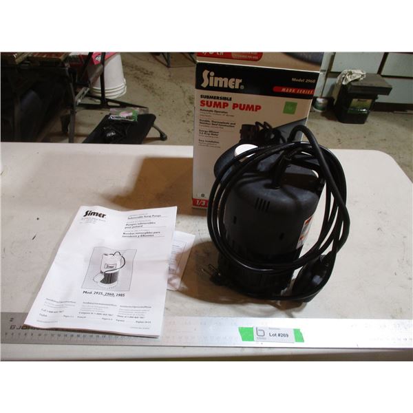Simer Sump Pump - In Box - 1/3 HP