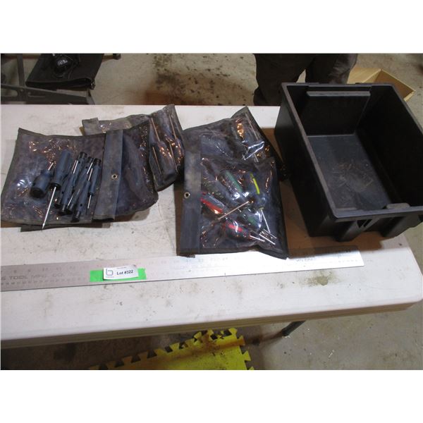 Miscellaneous Screwdrivers, Pipe Strapping, Utility Bin