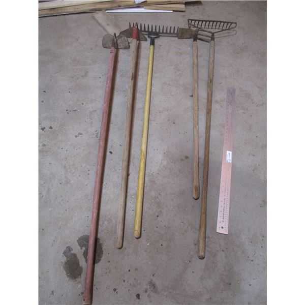 (5) Garden Tools - Hoes, Rakes
