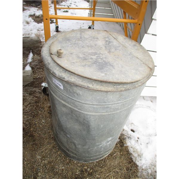 Galvanized Tin Storage Barrel With Lid - 29"