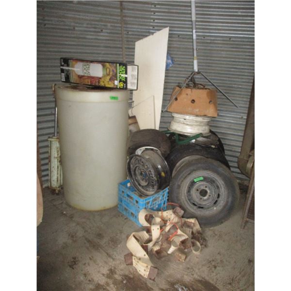 FM Antenna, Sprayer, Plastic Storage Tank, Hydraulic Ram, Miscellaneous Tires - Some Have Rims