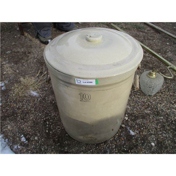 Medalta 10 Gallon Stone Crock With Lid & Wooden Handles