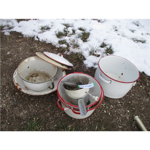 Enamelware - Pots, Basin, Colander