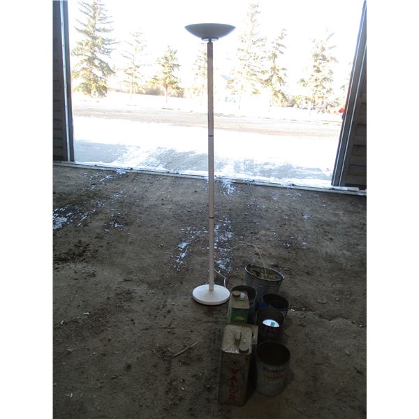 Collector Tins, Fire Extinguisher, Floor Lamp, Galvanized Pail With Wooden Handle