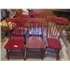 Image 1 : (5) Wooden Chairs Painted Red - 4 Chairs are Press Back