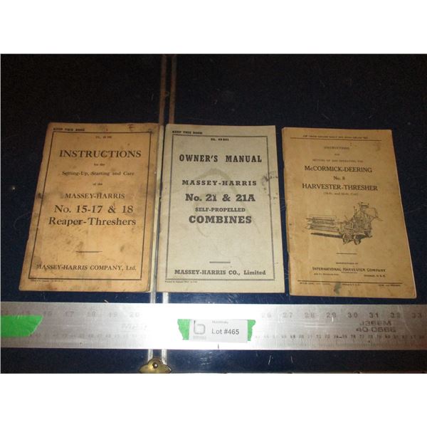 (3) Manuals - Massey Harris Combines, Reaper-Threshers, McCormick-Deering Harvester-Thresher