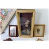 Image 3 : Box Framed Paper Flower Art - Small Famed Prints - Carved Kings Head? - Little Girl Print on Partial