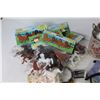 Image 2 : Milk Cans - Wicker Basket - Erasers - Pencil Sharpeners - (6) Bags of Plastic Toy Horses - Misc. Ite