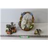 Image 1 : Ceramic Rabbits in Basket - (2) Ceramic Birds