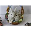 Image 2 : Ceramic Rabbits in Basket - (2) Ceramic Birds