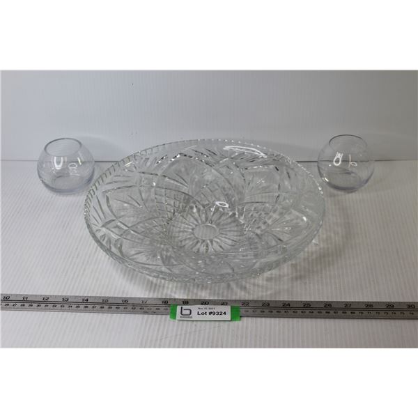 (2) Small Glasses - Large Crystal Dish