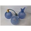 Image 4 : Blue Glass Items - Perfume Bottles - Glass Dish - Vase on Stand