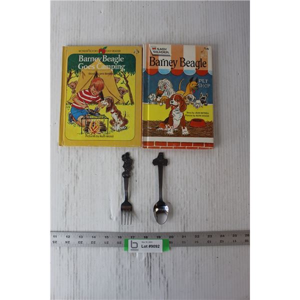 (2) Barney Beagle Books, Cartoon Character Spoon & Fork