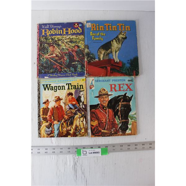 (4) Vintage Children's Books, Hard Cover - Rin Tin Tin, Robin Hood, Wagon Train, Sergeant Preston an