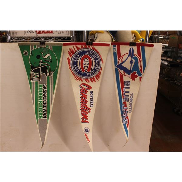 (3) Pennants - Toronto Blue Jays, Montreal Canadiens, Saskatchewan Roughriders