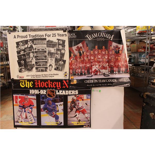 (3) Posters - The Hockey News - 1991-92 NHL Leaders, Joe's Cycle/Saskatoon Blades 25th Anniversary, 