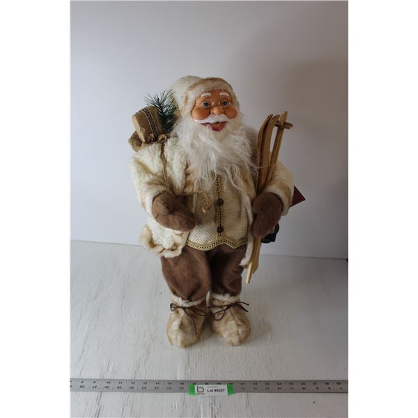 Santa Decoration With Skis & Poles - 24" Tall